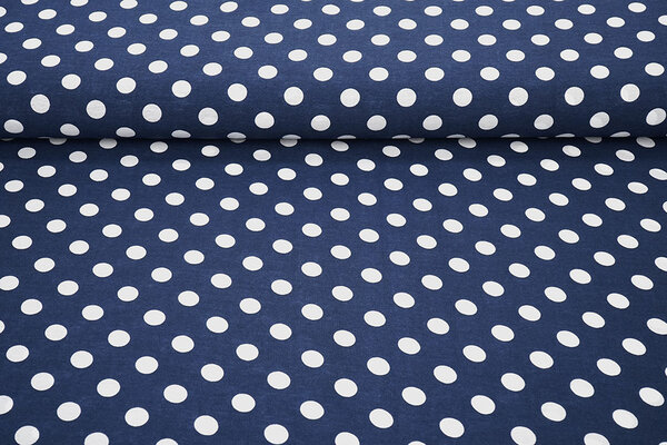 Washed Viscose Dots Navy  - White