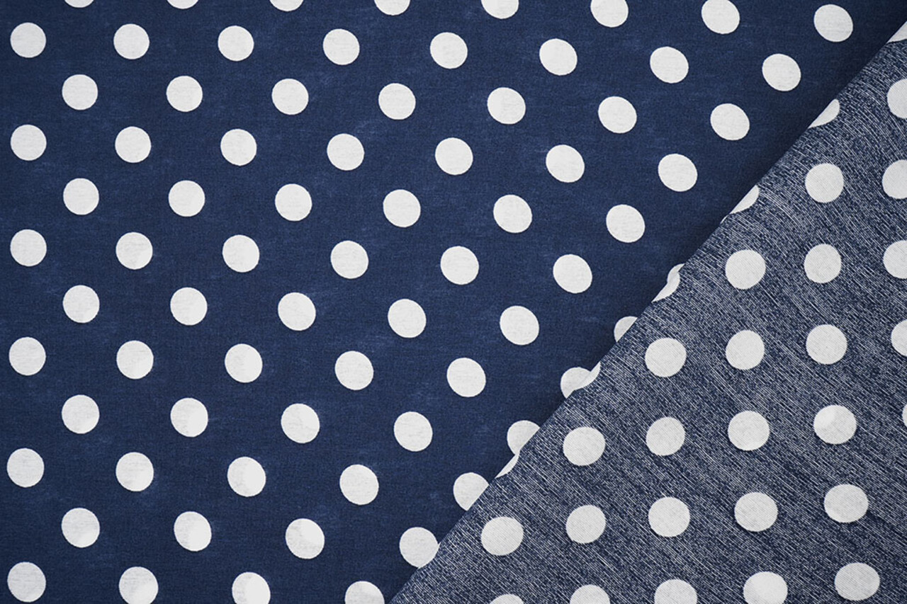 Washed Viscose Dots Navy  - White
