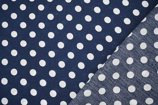 Washed Viscose Dots Navy  - White