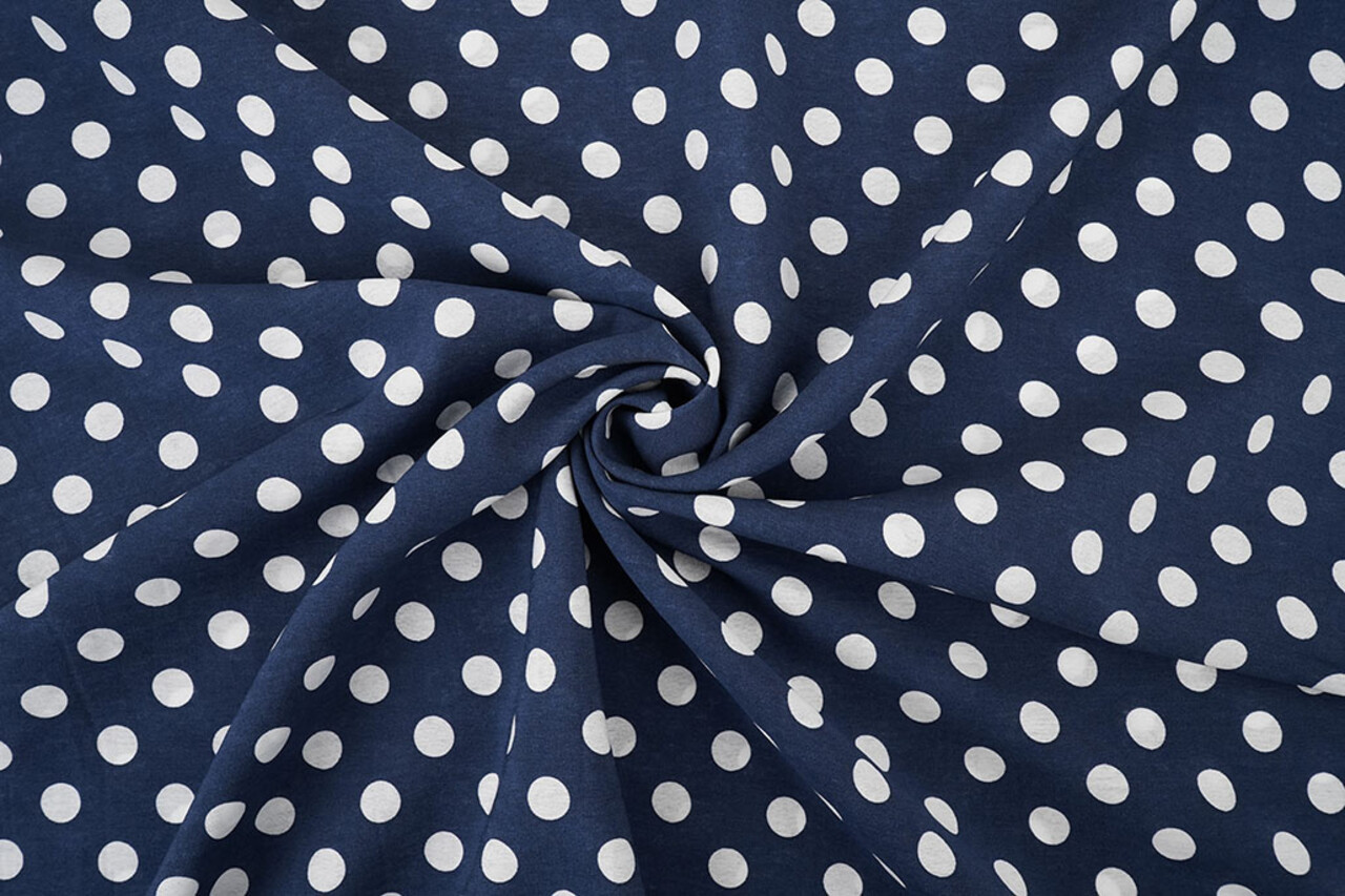Washed Viscose Dots Navy  - White