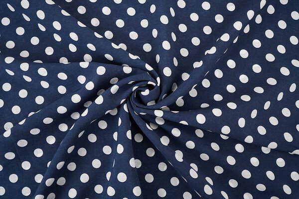 Gewassen Viscose Stippen Marine - Wit