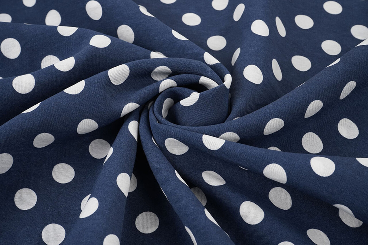 Gewassen Viscose Stippen Marine - Wit