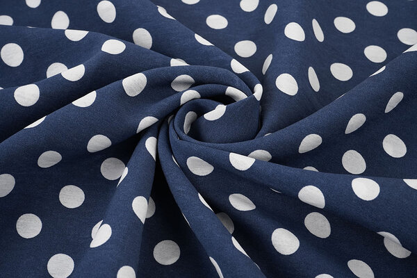 Gewassen Viscose Stippen Marine - Wit