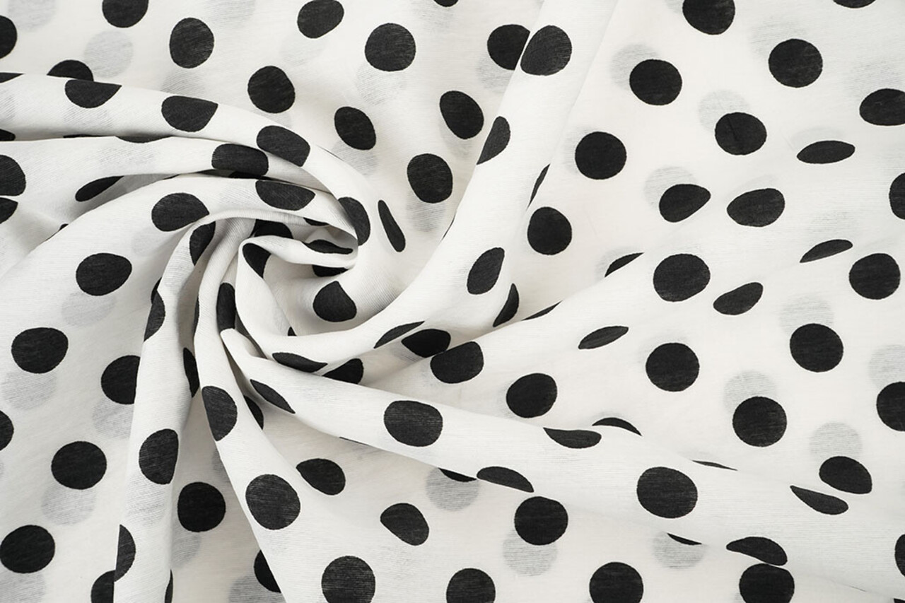 Washed Viscose Dots White - Black