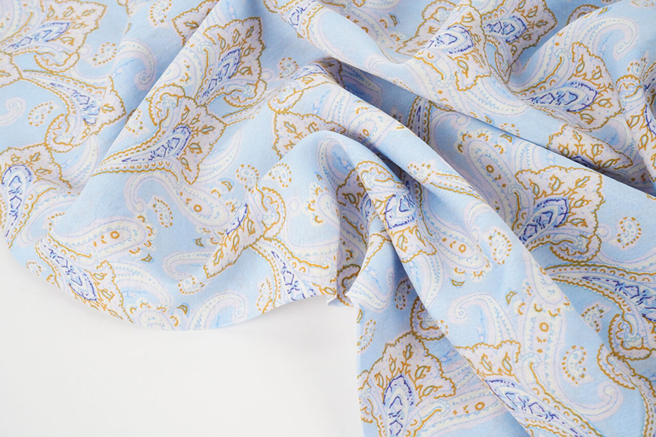 Gewaschene Viskose Paisley Hellblau