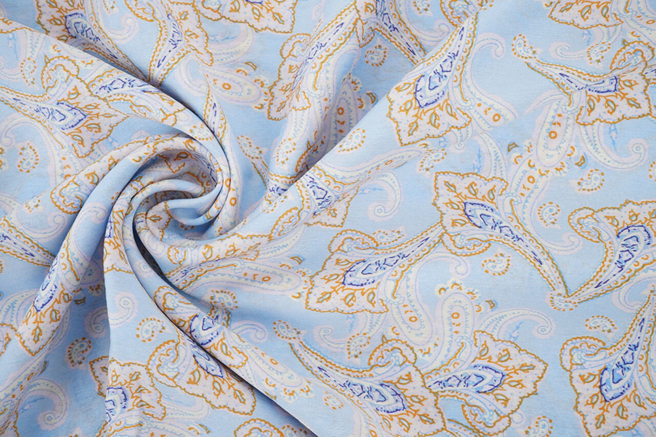 Washed Viscose Paisley Light Blue