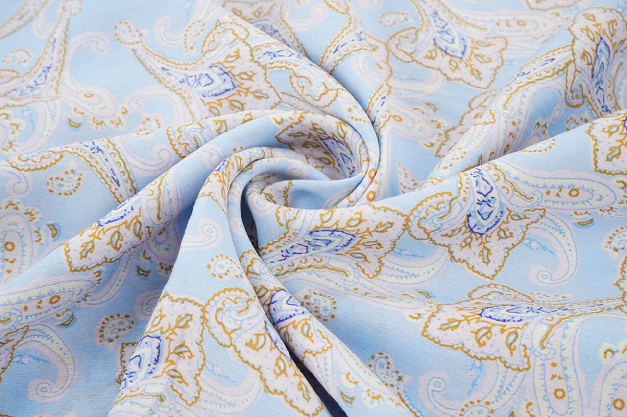 Gewaschene Viskose Paisley Hellblau