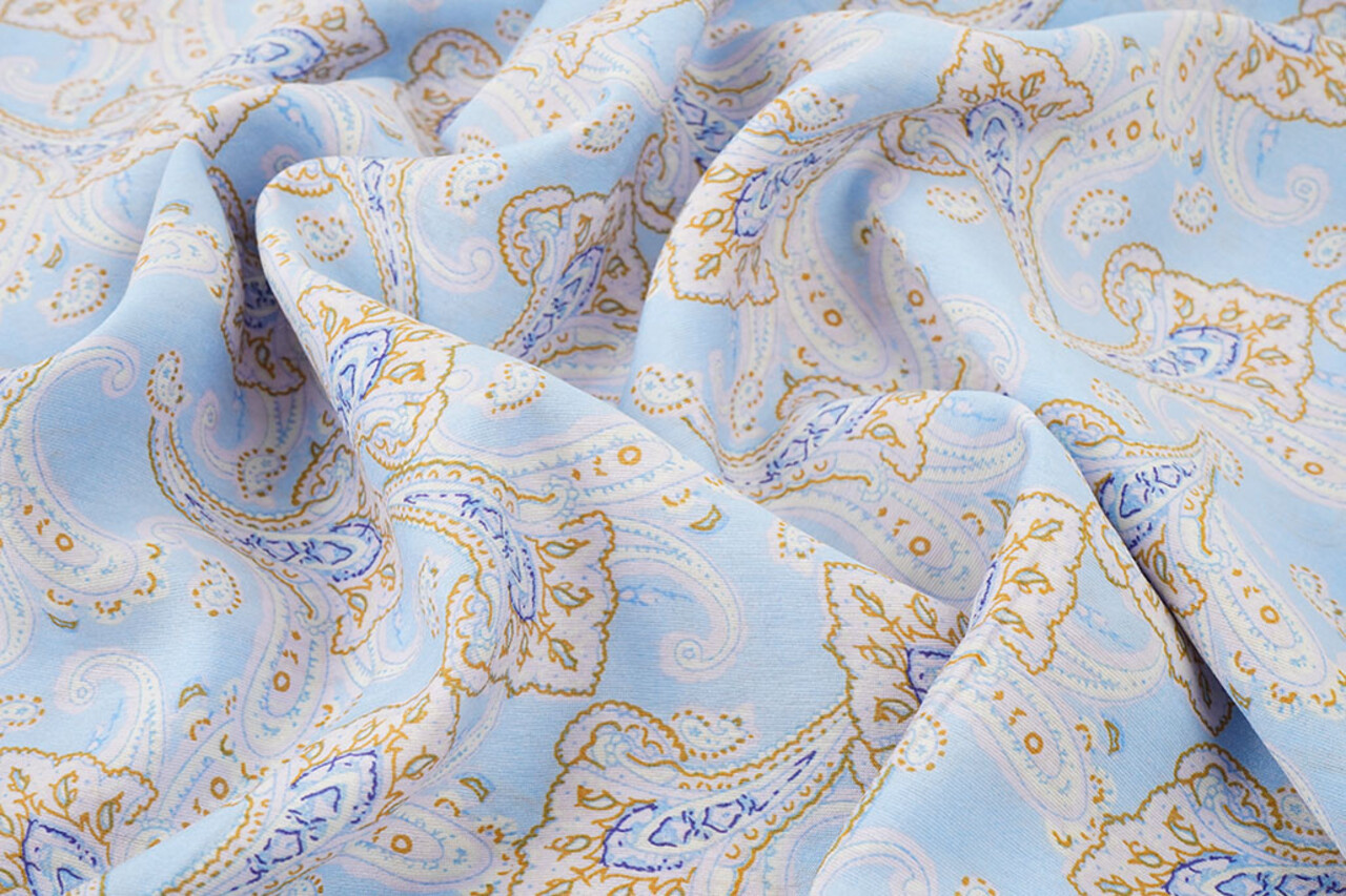 Washed Viscose Paisley Light Blue