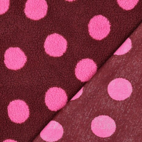 Teddy Fabric Dots Bordeaux Red Teddy Fabric Dots Bordeaux Red