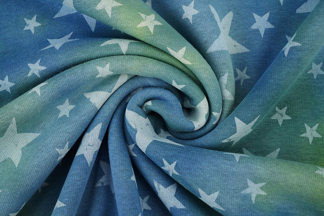 Sweatstoff Tie Dye Sterne Grün Jeans