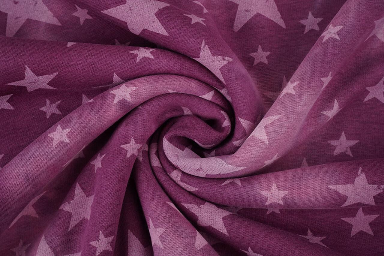 Sweatstoff Tie Dye Sterne Dunkel Altrosa
