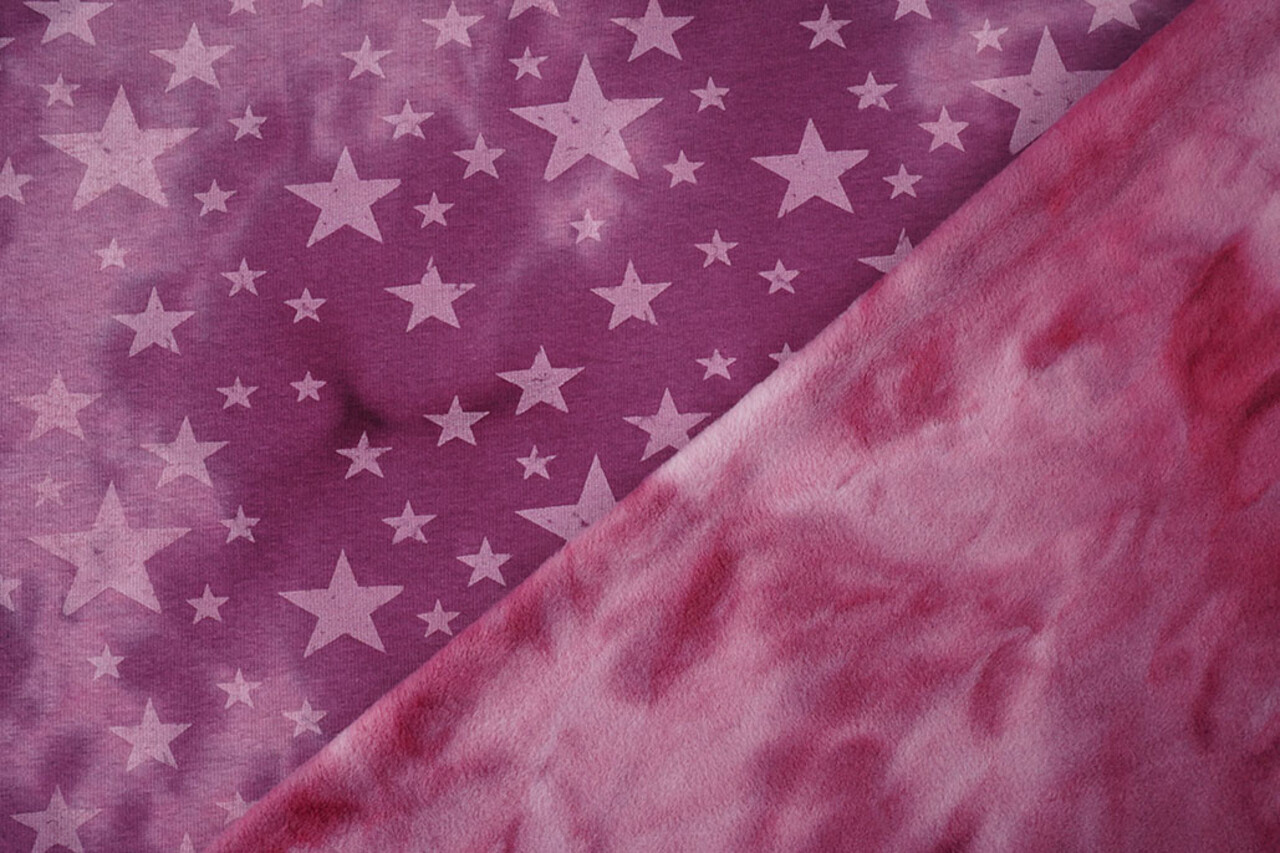 Sweatstoff Tie Dye Sterne Dunkel Altrosa