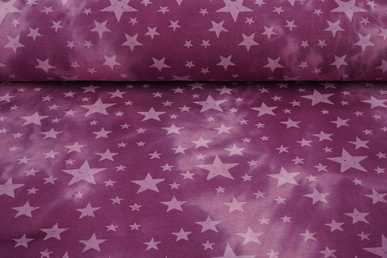 Sweatstoff Tie Dye Sterne Dunkel Altrosa