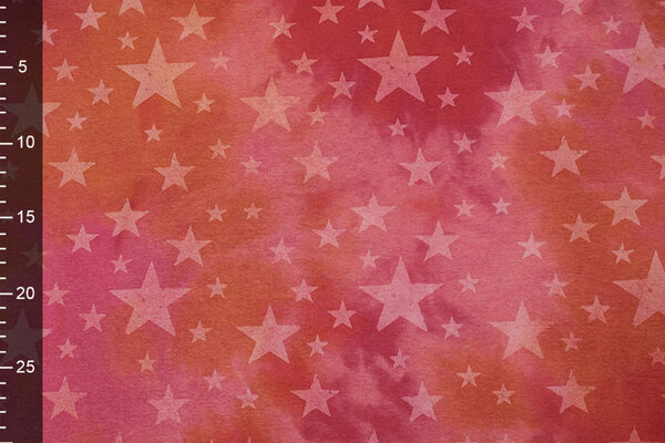 Sweatstoff Tie Dye Sterne Rot
