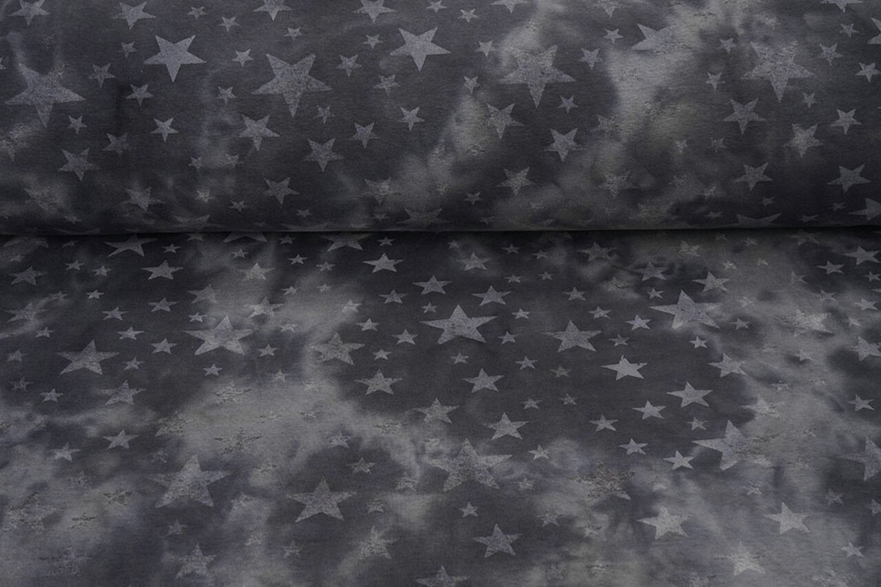 Sweatstoff Tie Dye Sterne Grau Sweatstoff Tie Dye Sterne Grau