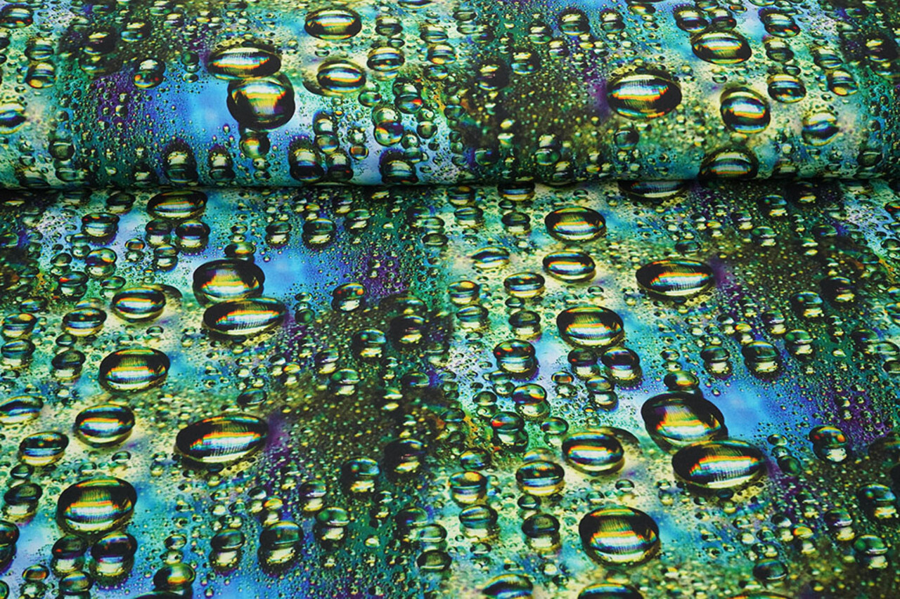 Oeko-Tex® Bi-Stretch Bedrukt Druppels Oeko-Tex® Bi-Stretch Bedrukt Druppels