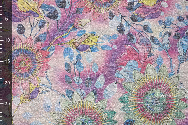 Lurex Tanz Bedruckt Floral Shimmer Rosa