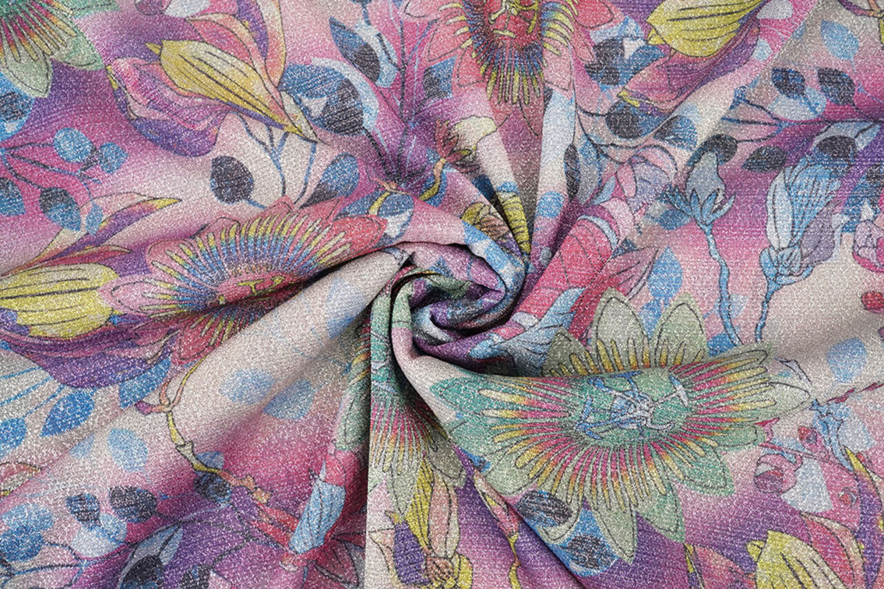Lurex Tanz Bedruckt Floral Shimmer Rosa