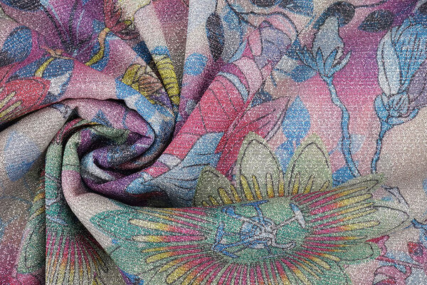 Lurex Tanz Bedruckt Floral Shimmer Rosa