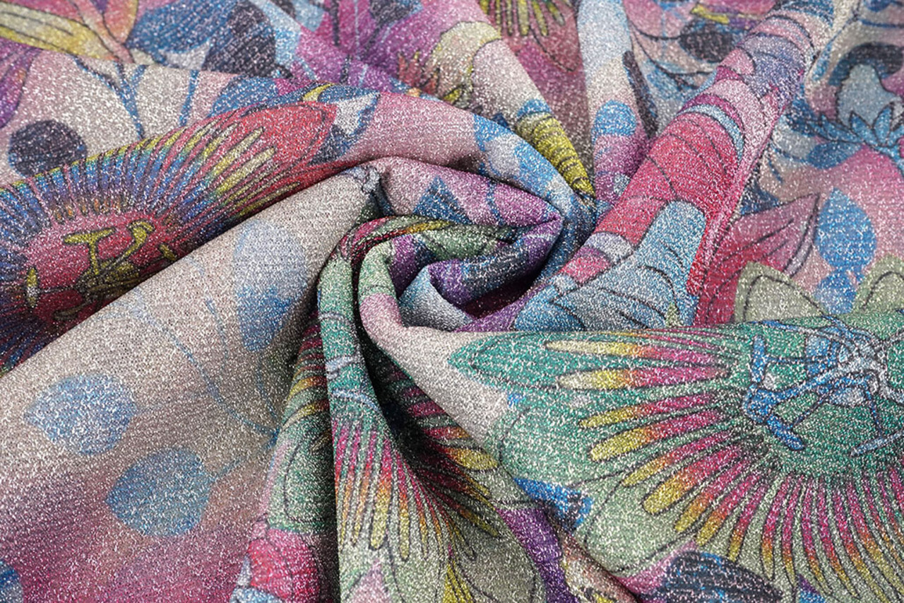 Lurex Tanz Bedruckt Floral Shimmer Rosa
