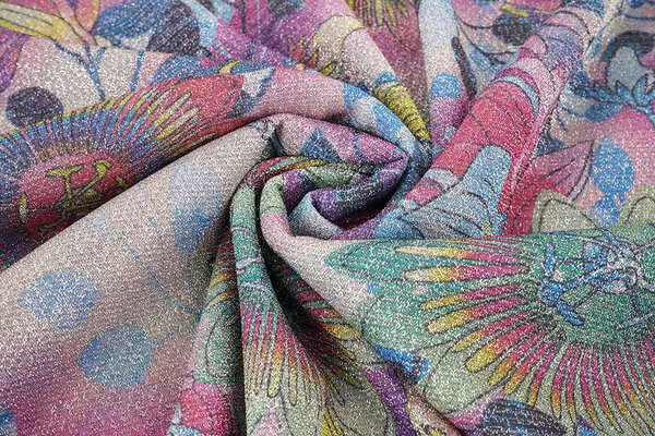 Lurex Tanz Bedruckt Floral Shimmer Rosa