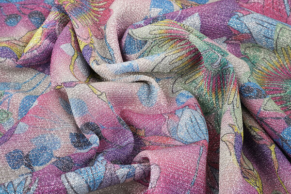 Lurex Tanz Bedruckt Floral Shimmer Rosa