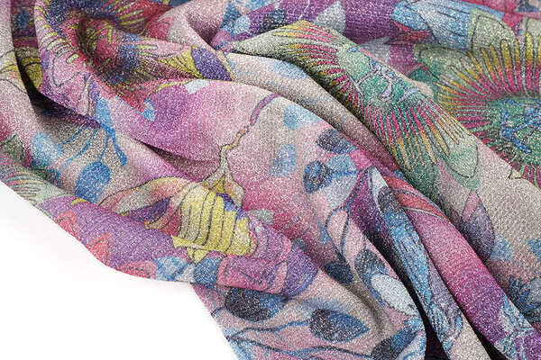 Lurex Tanz Bedruckt Floral Shimmer Rosa