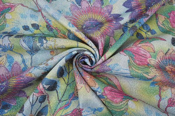 Lurex Tanz Bedruckt Floral Shimmer Hellblau Lurex Tanz Bedruckt Floral Shimmer Hellblau