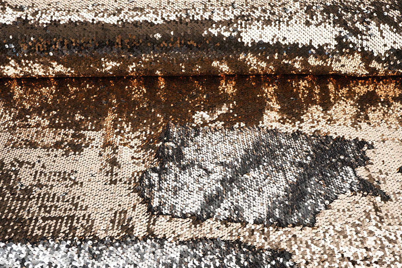 Reversibler Paillettenstoff Roségold-Silber