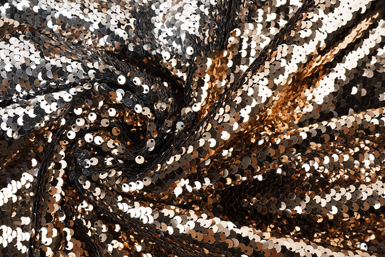 Reversibler Paillettenstoff Roségold-Silber