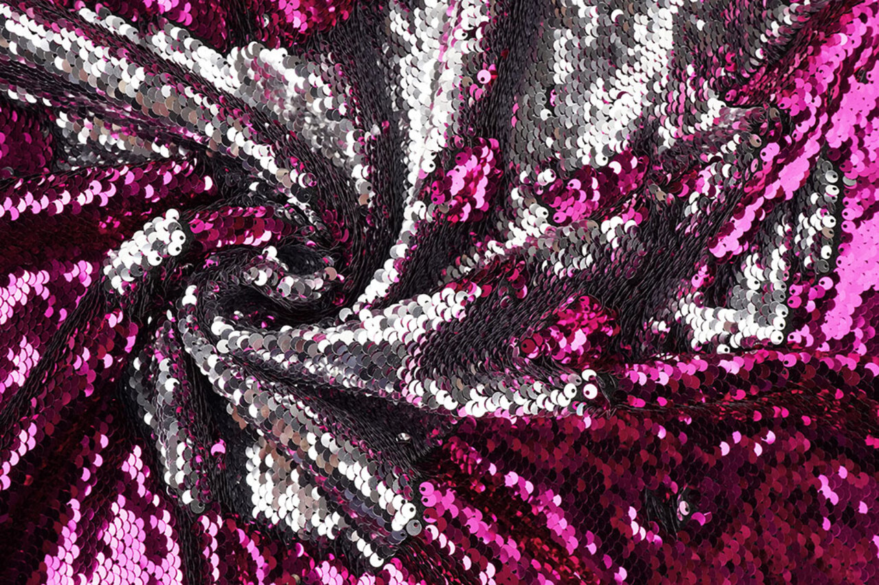 Omkeerbare Pailletten Stof Fuchsia-Zilver Omkeerbare Pailletten Stof Fuchsia-Zilver