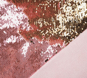 Reversible Sequin Fabric Pink-Gold on Pink Satin