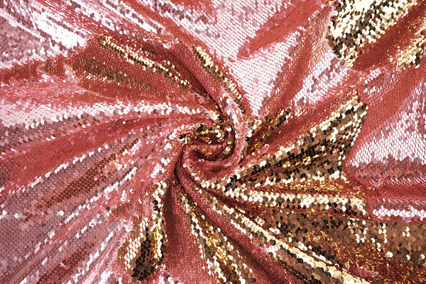 Reversible Sequin Fabric Pink-Gold on Pink Satin