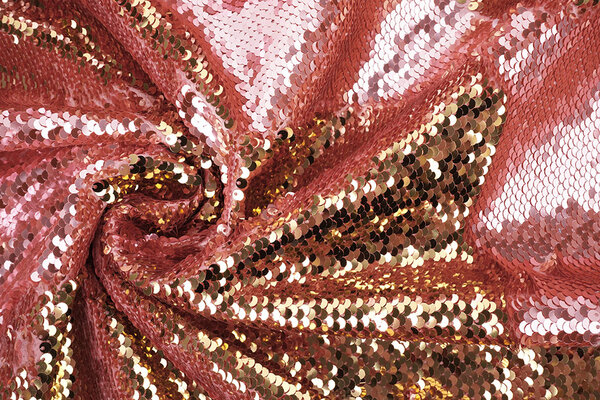 Reversible Sequin Fabric Pink-Gold on Pink Satin
