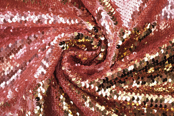 Reversible Sequin Fabric Pink-Gold on Pink Satin