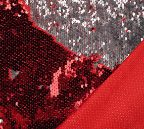 Reversible Sequin Fabric Red-Silver on Red Satin