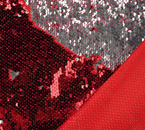 Reversibler Paillettenstoff Rot-Silber Reversibler Paillettenstoff Rot-Silber