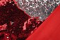 Reversibler Paillettenstoff Rot-Silber auf Rot Satin Reversibler Paillettenstoff Rot-Silber auf Rot Satin