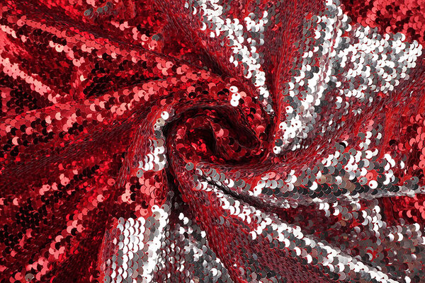 Reversible Sequin Fabric Red-Silver on Red Satin
