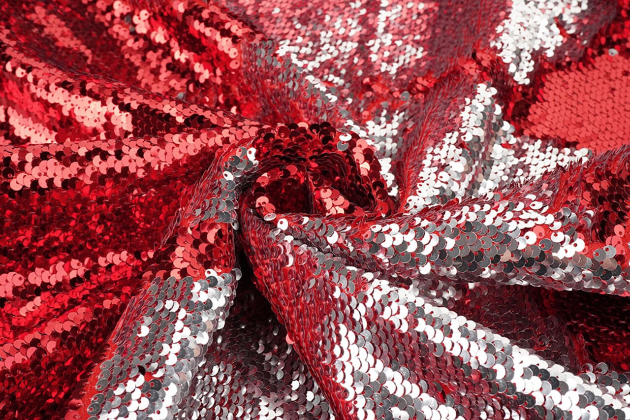 Reversibile Paillettes Tessuto Rosso-Argento Reversibile Paillettes Tessuto Rosso-Argento