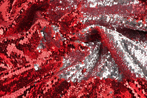 Reversible Sequin Fabric Red-Silver on Red Satin