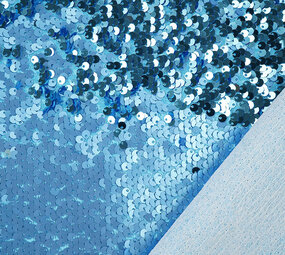 Reversibler Paillettenstoff Matt-Glanz Blau auf Blau Satin