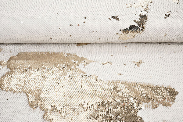 Reversible Sequin Fabric Matte White-Shiny Champagne on White Satin