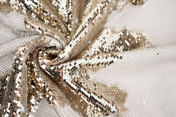 Reversible Sequin Fabric Matte White-Shiny Champagne on White Satin