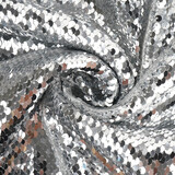 Reversible Sequin Fabric Silver -Silver on White Satin