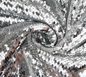 Reversible Sequin Fabric Silver -Silver on White Satin Reversible Sequin Fabric Silver -Silver on White Satin