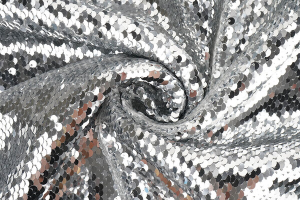 Reversible Sequin Fabric Silver -Silver on White Satin Reversible Sequin Fabric Silver -Silver on White Satin