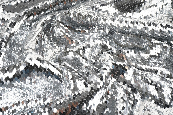 Reversible Sequin Fabric Silver -Silver on White Satin Reversible Sequin Fabric Silver -Silver on White Satin