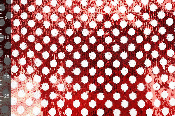 Reversible Sequin Fabric Red with White Dots