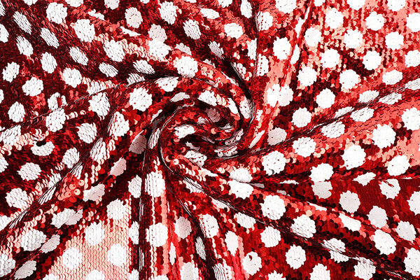 Reversible Sequin Fabric Red with White Dots
